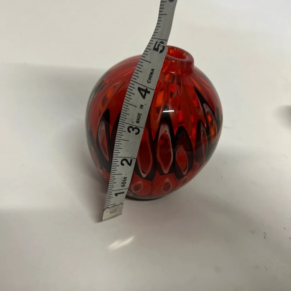 Crate & Barrel Art Glass Koda Mini Multi Colored Bud Vase Circular Shape Red 5